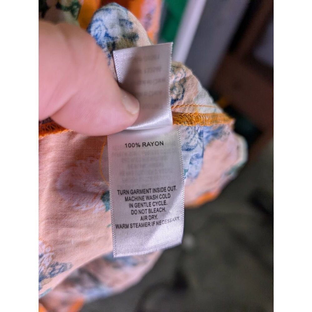 Crosby Orange Floral 3/4 Sleeve Key Hole Blouse Women's Large - Picture 4 of 5